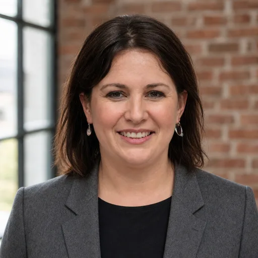 a woman in her 40s with shoulder-length dark brown hair in the Loft Window style, generated from that photo