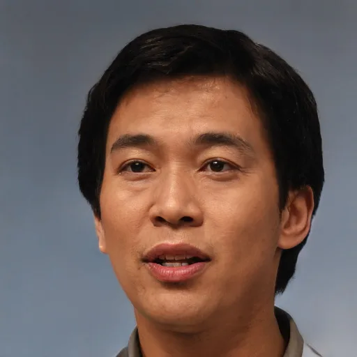 a man in his 30s of East Asian descent with short black hair, the photo they started with